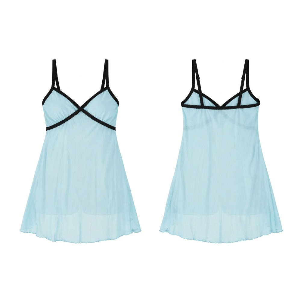 VTG 90s Victorias Secret Babydoll Dress M/L Blue Mesh Lace Trim Coquette Indie - Picture 2 of 13